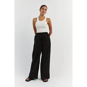 DISSH Gina 10 Black Pants Wide Leg Linen Drawstring Relaxed